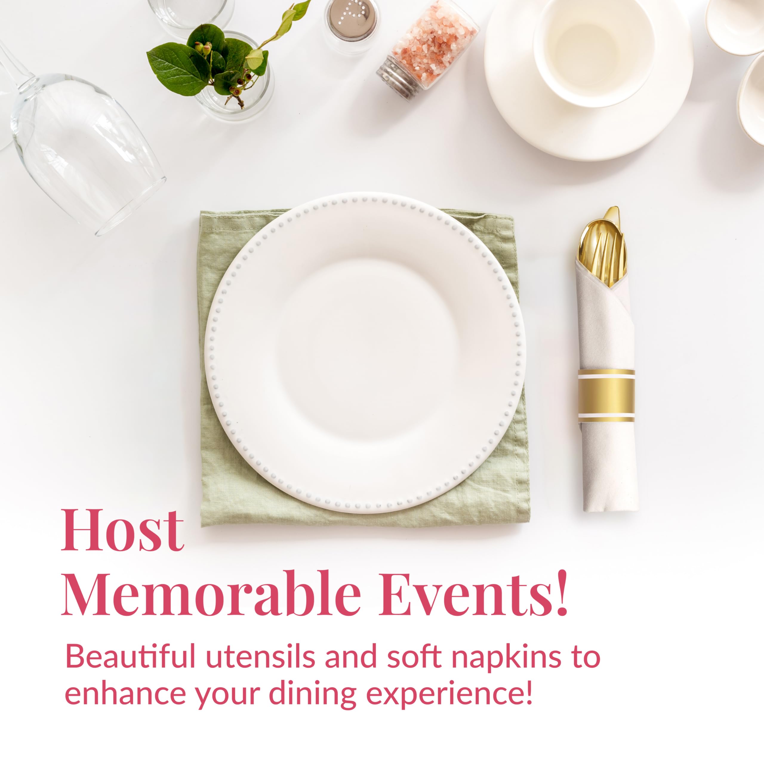 Premium 400-Piece Disposable Plastic Silverware Set - Gold & Silver Flatware with Forks, Knives, Spoons & White Napkins for 100 Guests | Perfect for Weddings, Parties, Holidays & Catering Events