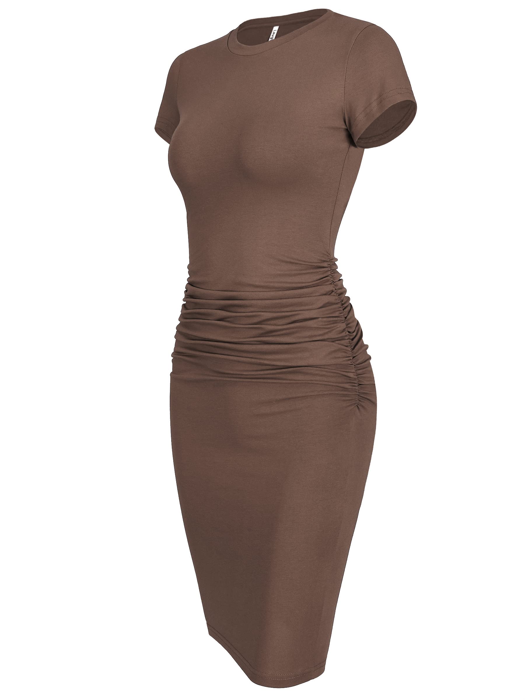 Laughido Women's Short Sleeve Ruched Bodycon Sundress - Knee Length T-Shirt Dress for Summer 2025 | Trendy Casual Outfit for Beach, Vacation & Date Night