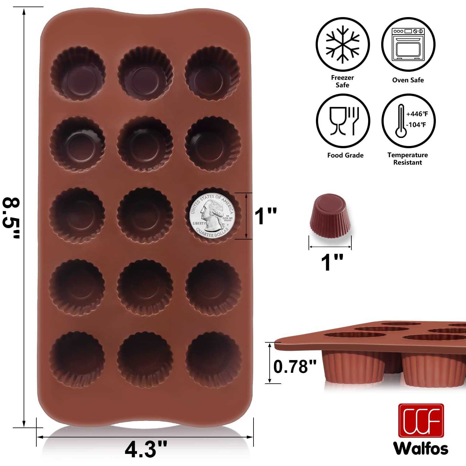 Walfos Silicone Peanut Butter Cup Mold Set of 3 - Perfect for Keto Fat Bombs, Candy Making, Dark Chocolate & Mini Peanut Butter Cups | Ideal for Keto Diet, Homemade Treats & Party Favors