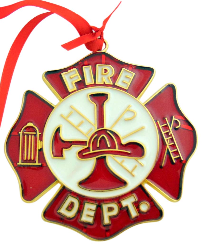 Firefighter Ornament Crest - Christmas Tree Holiday Decor, Fire Department Badge Crest Hanging Decoration for First Responder Gifts, Tree Topper, and Fire Station Displays