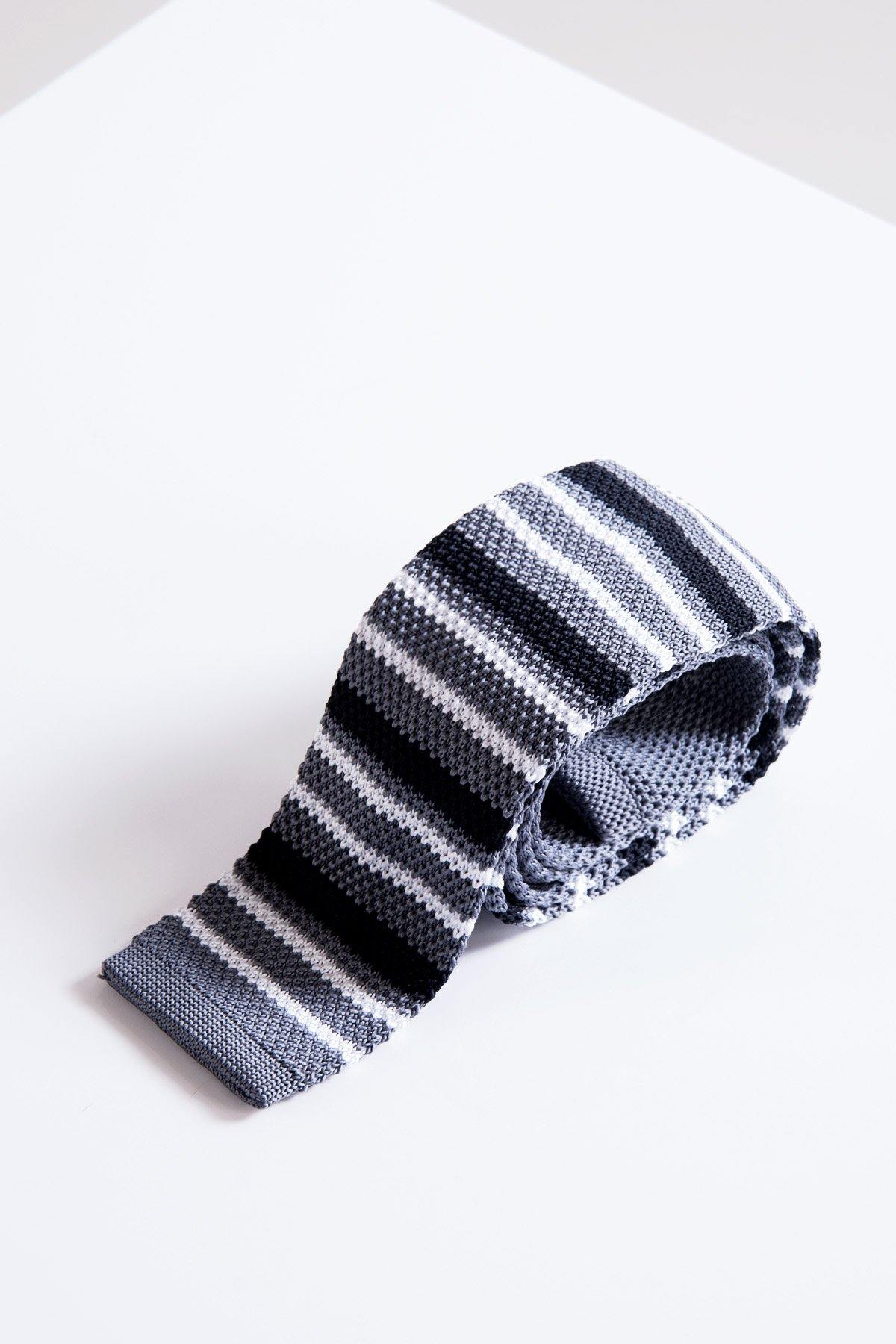 KT Grey Striped Knitted Tie for Men - Elegant & Stylish Necktie for Business, Weddings & Formal Events