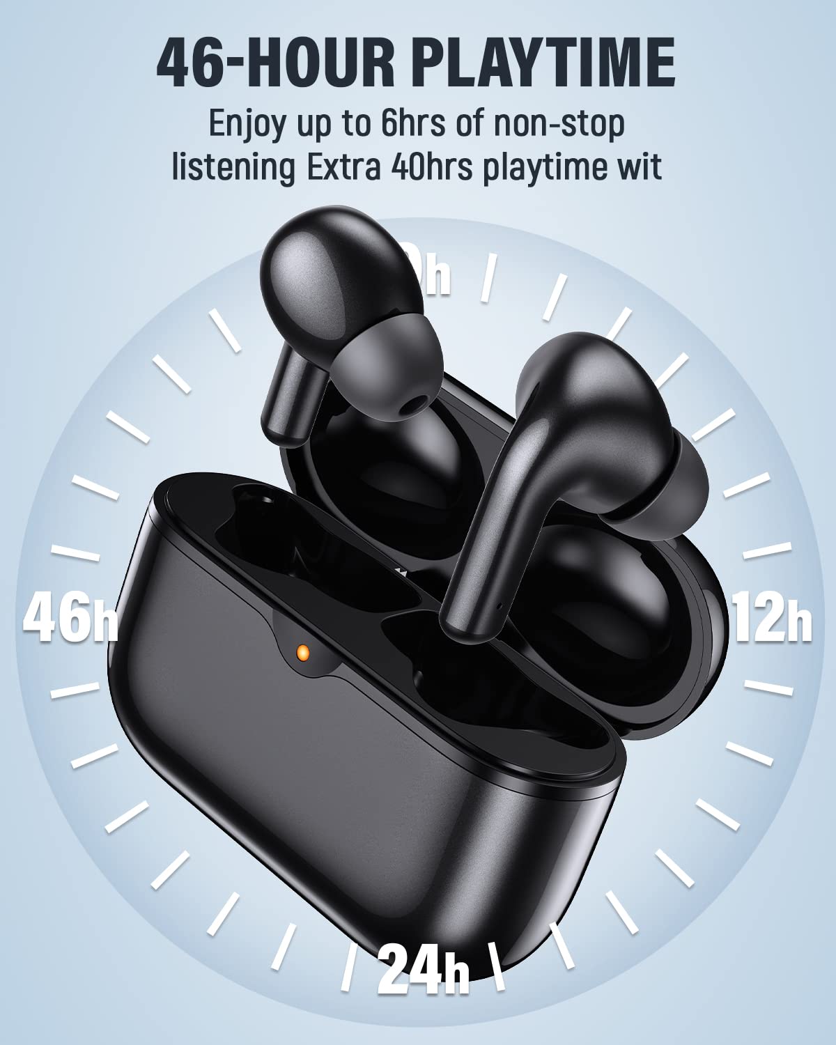 SOUCON ORYTO Wireless Earbuds Bluetooth 5.0 - 35Hrs Playtime, Hi-Fi Stereo Sound, Touch Control, Built-in Mic - Black | Perfect for Gym, Running, Travel & Work Calls