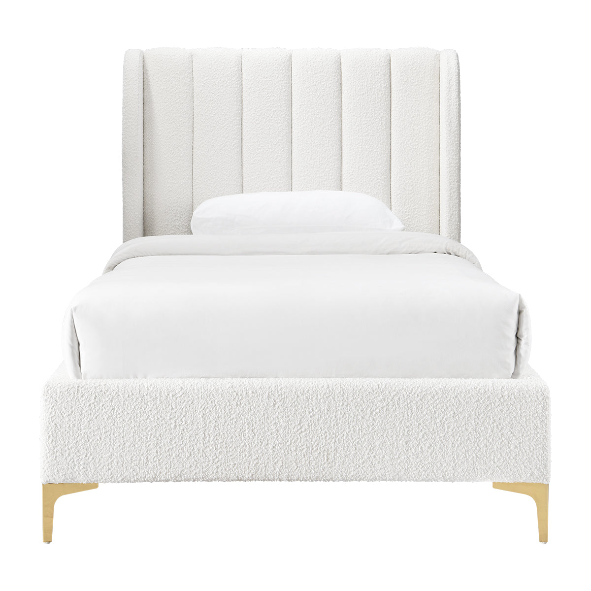 Georgia Boucle Fabric King Single Bed Frame - White Upholstered Headboard, Modern & Cozy for Small Spaces - Perfect for Apartments, Guest Rooms & Dormitories