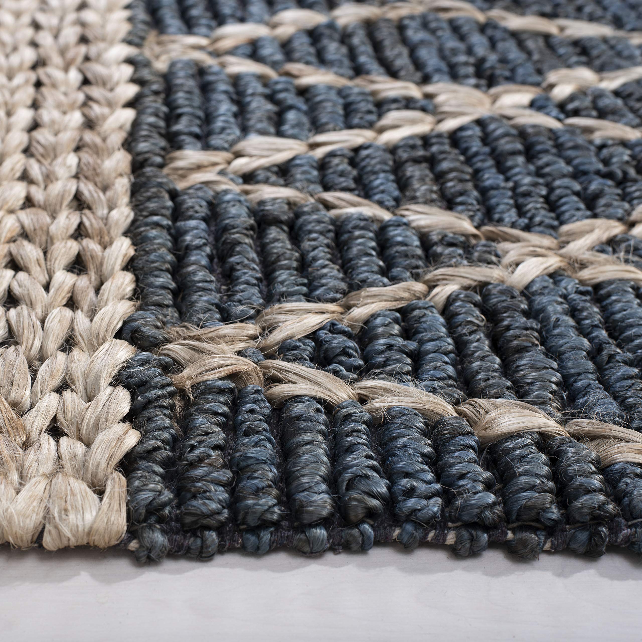 SAFAVIEH Handmade Moroccan Trellis Jute Area Rug 8' x 10' - Blue Boho Natural Fiber Rug for Living Room & Bedroom | Durable High Traffic Floor Covering | Eco-Friendly Home Decor for Bohemian & Coastal Style Interiors