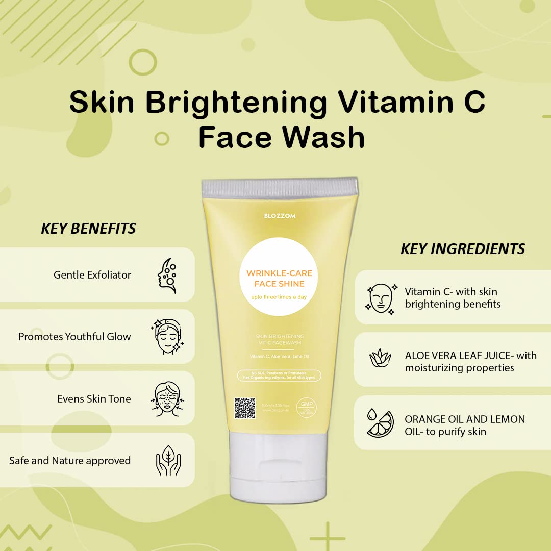 Blozzom Vitamin C Brightening Face Wash - Deep Cleansing & Glow Boosting Formula for Dull Skin, 100ml (Pack of 1) | Gentle Daily Cleanser for Brighter, Radiant Complexion | Perfect for Morning & Night Skincare Routine