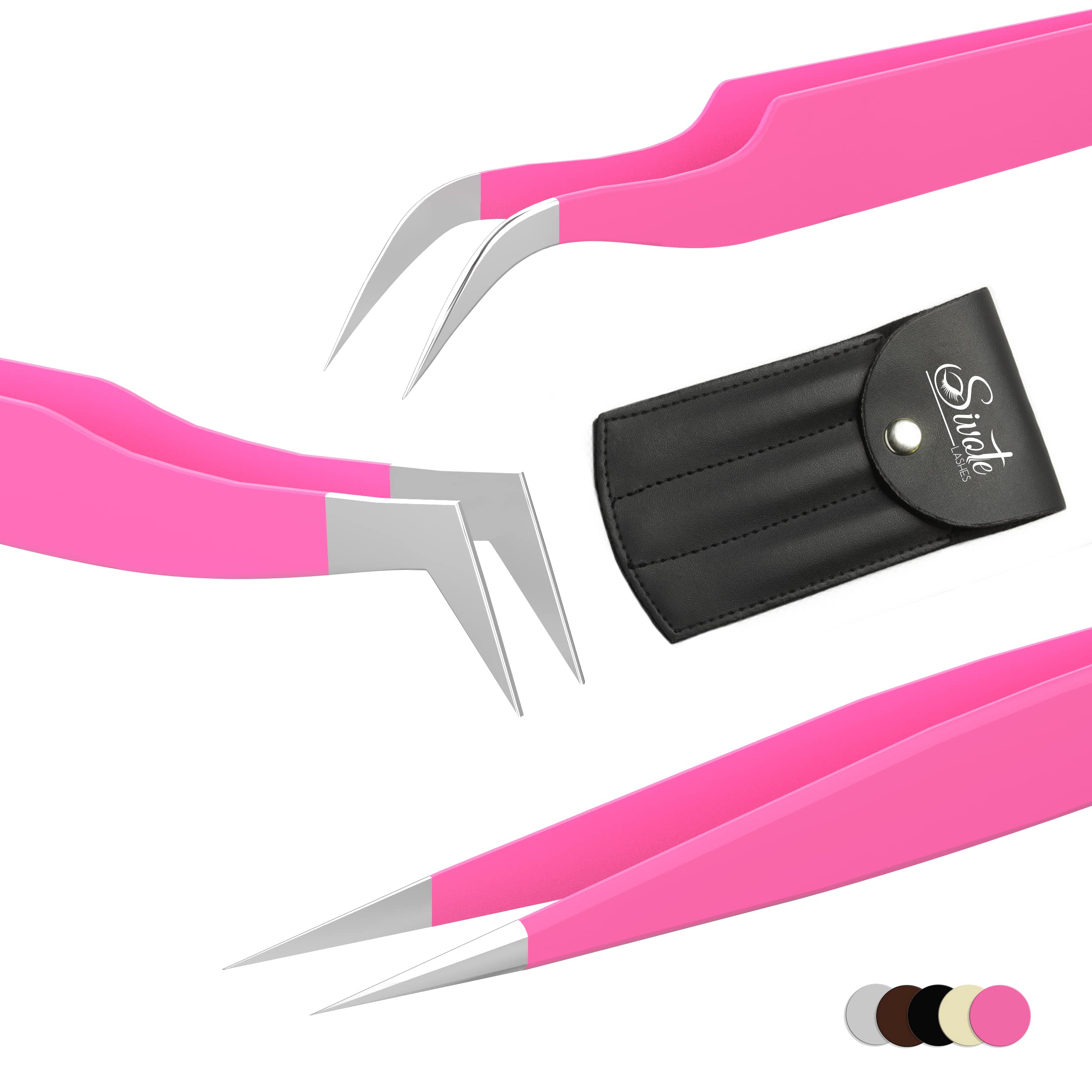 SIVOTE Eyelash Extension Tweezers Set - 3 Pack Pink for Volume, Isolation & Classic Lashes | Professional Lash Tools for Salon & Home Use