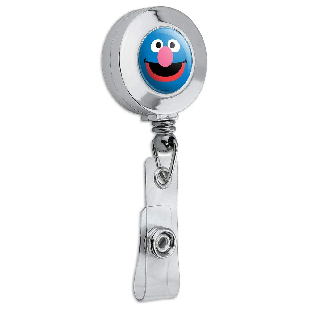 Retractable Badge Reel with Sesame Street Grover Face - Chrome ID Card Holder Clip for Work, School & Events | Fun & Durable Employee Badge Holder