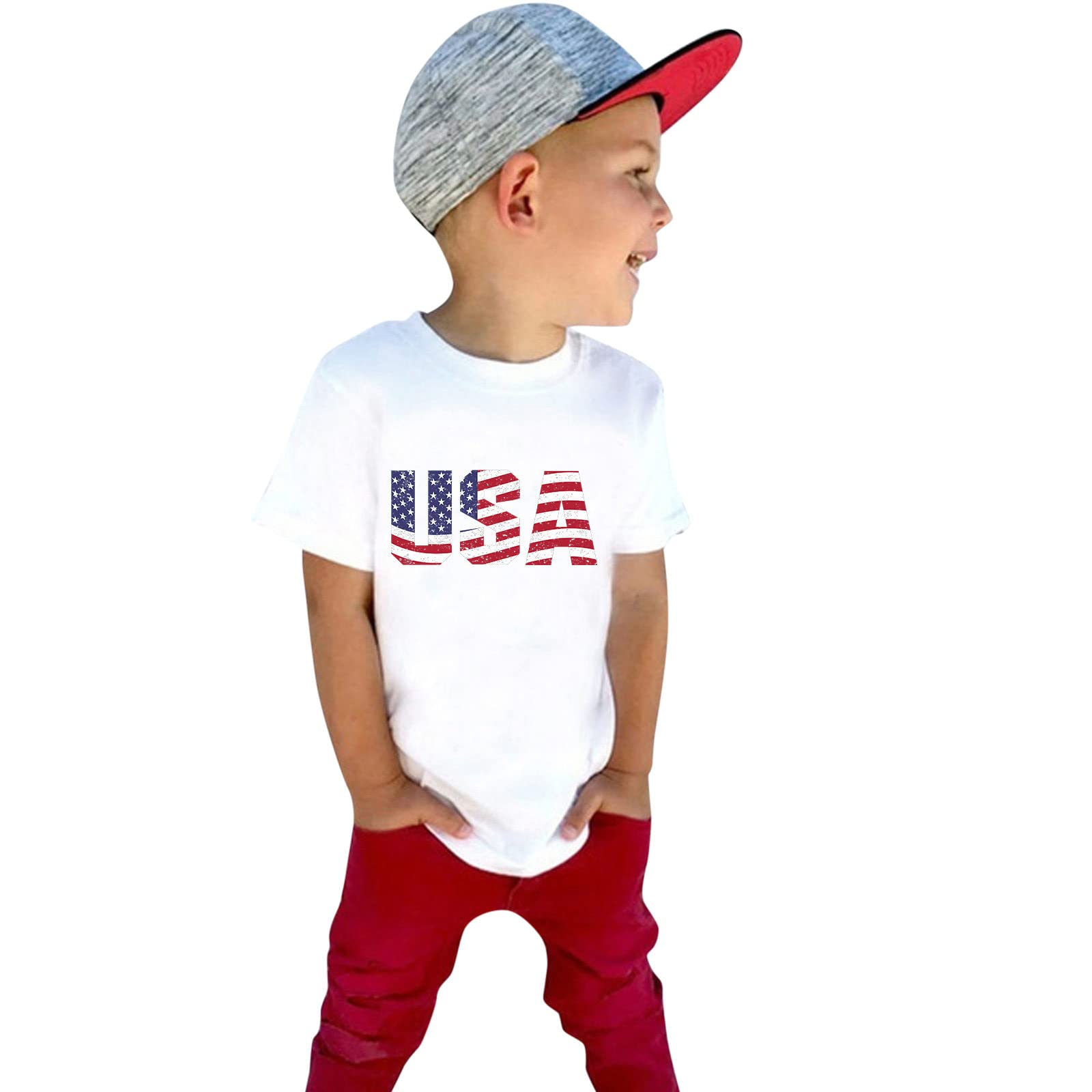 HAHII Boys Long Sleeve Basic T-Shirt | Toddler Kids Baby Girls Boys 4th of July Summer Short Sleeveless Shirt | Casual Wear, Playtime & Holiday Outfits
