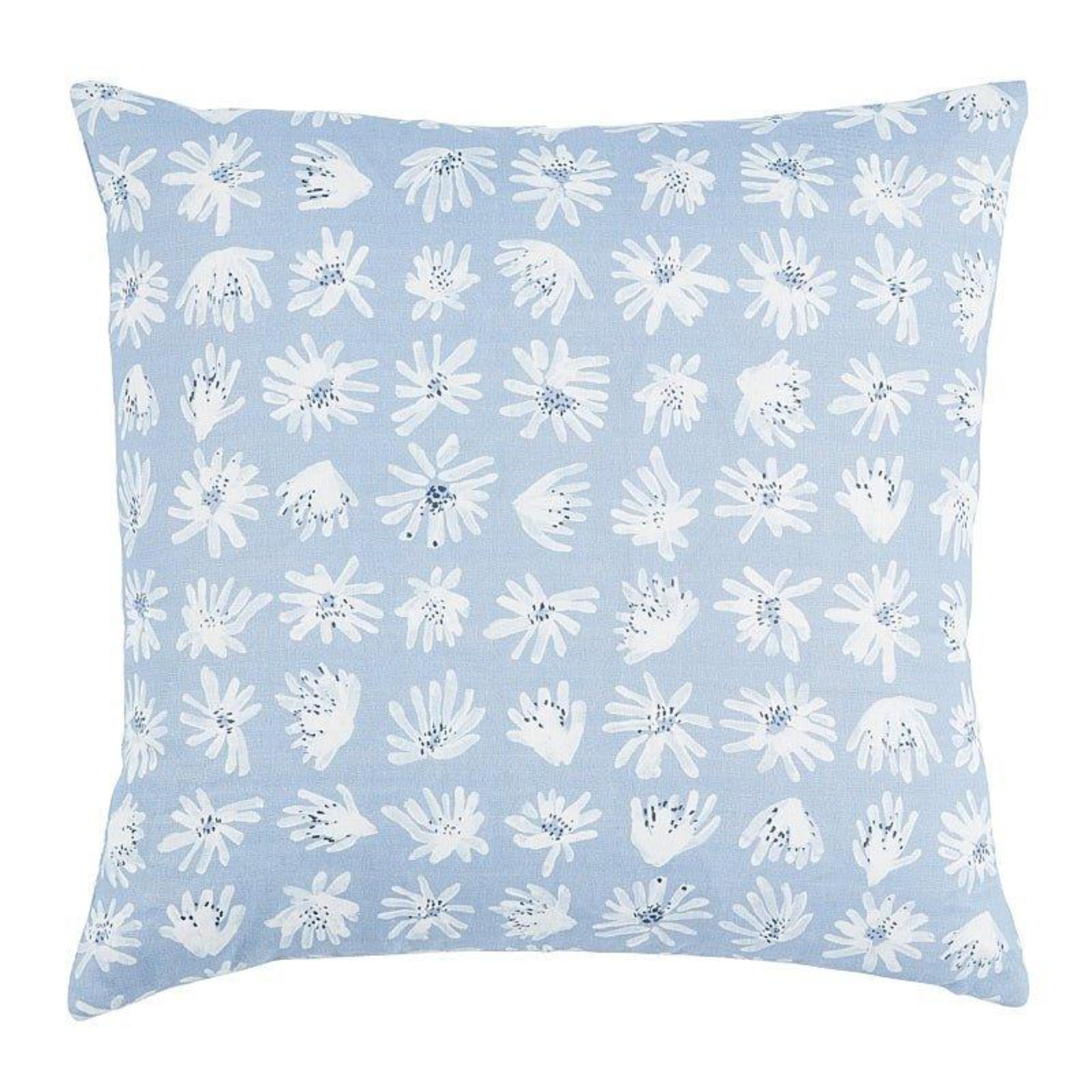 Blue & White Meadow Rock Floral 20 Inch Linen Throw Pillow - Perfect for Sofa, Bed, and Home Decor