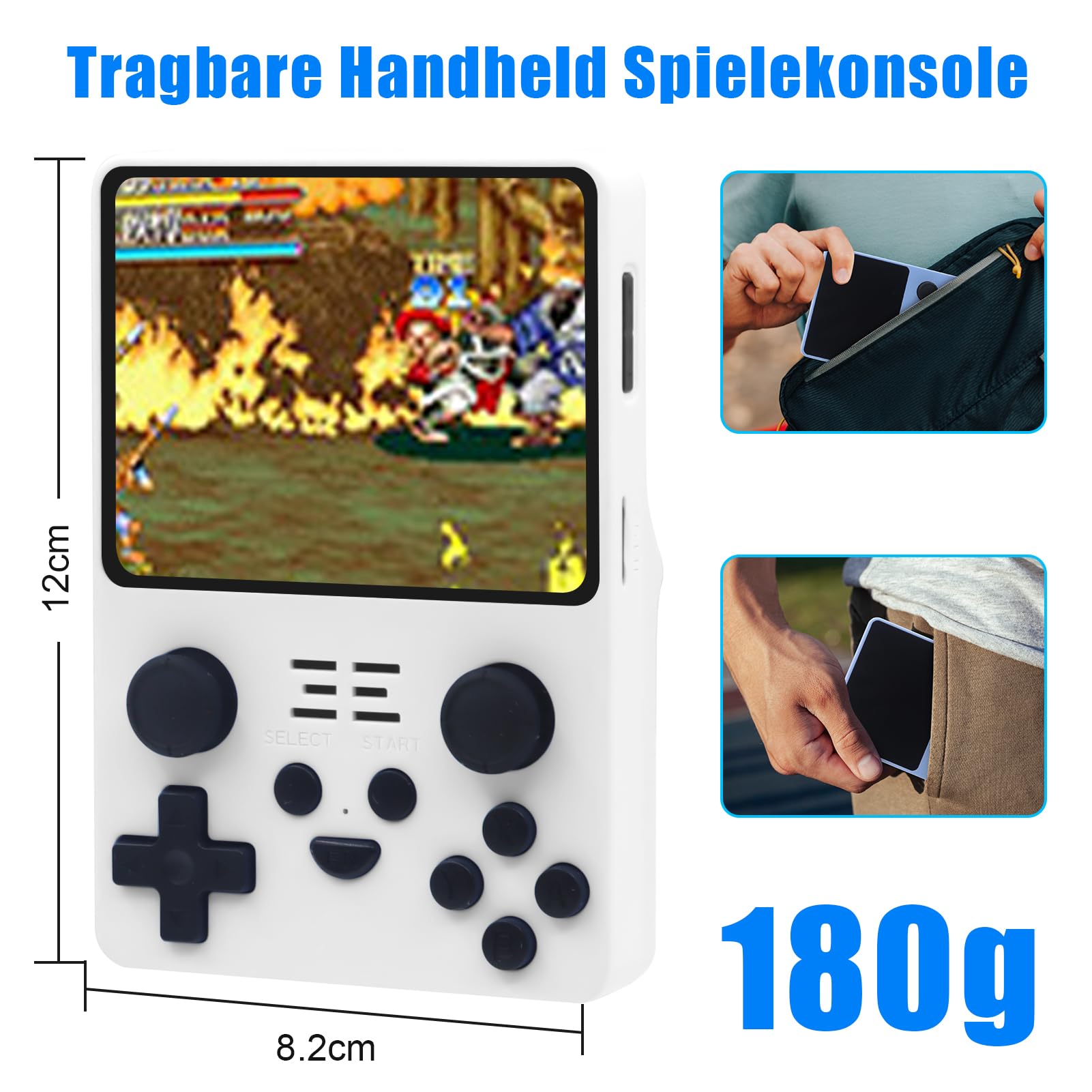 Retro Portable Game Console with 20000 Classic Games - 3.5 Inch IPS Screen, 16GB+128GB Storage, Open Source ArkOS System - Perfect for Travel, Gifts & Nostalgic Gaming (White)