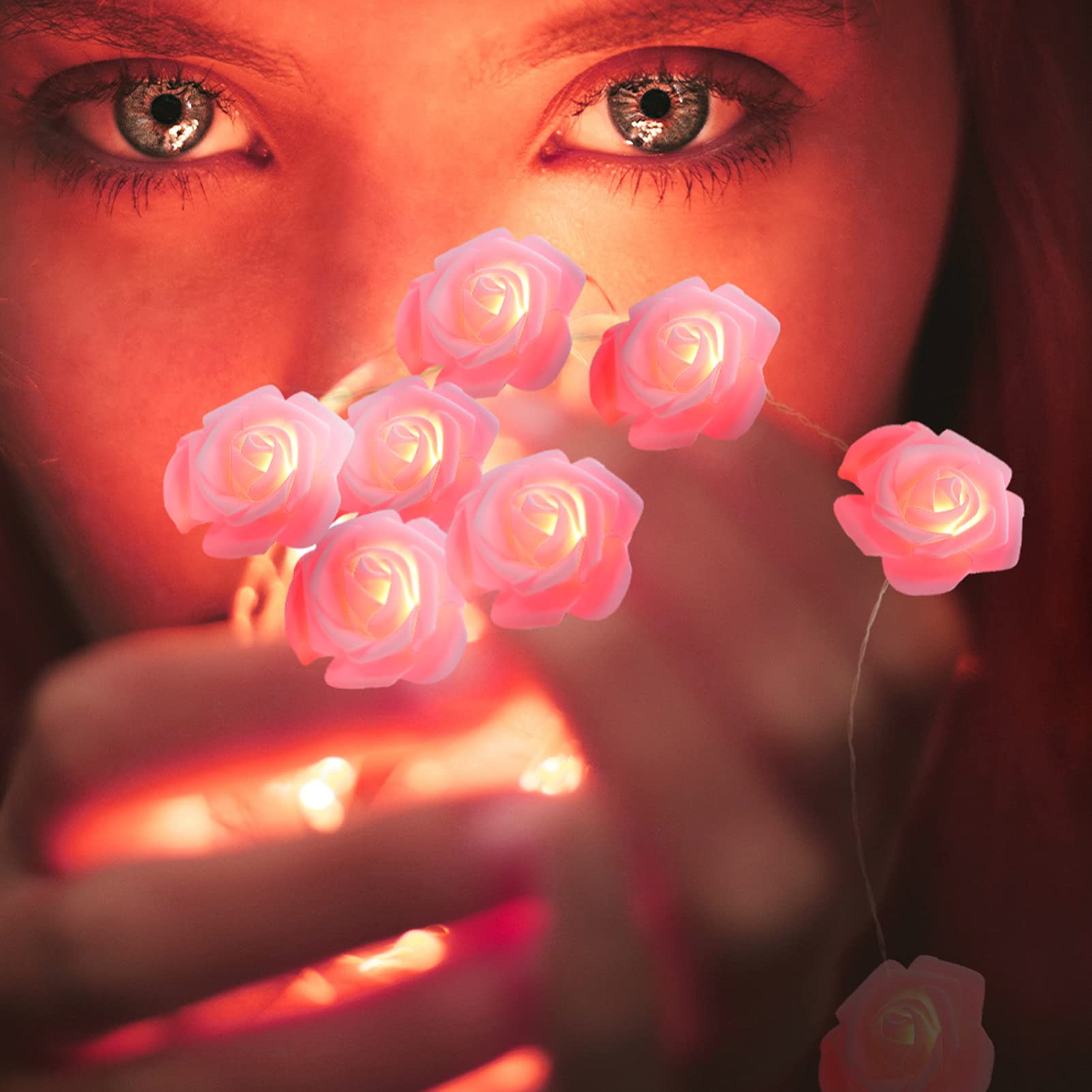 VOSAREA 20 LED Rose String Lights 3m USB - Pink for Wedding Party Decor