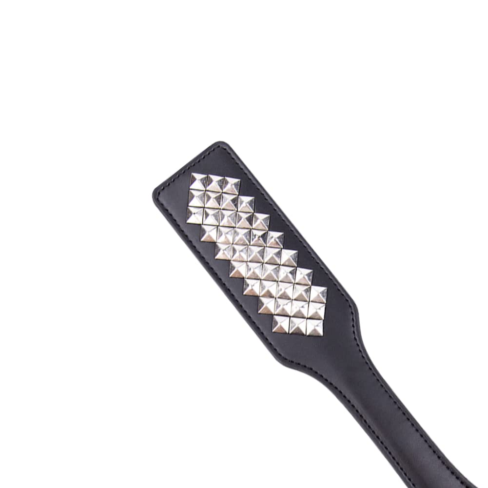 Leather Spanking Paddle with Rivets - BDSM Bondage Toy for Couples, Adult SM Spank Tool for Sensual Play & Role Play - Perfect for Bedroom Fun & Erotic Games (Silver)