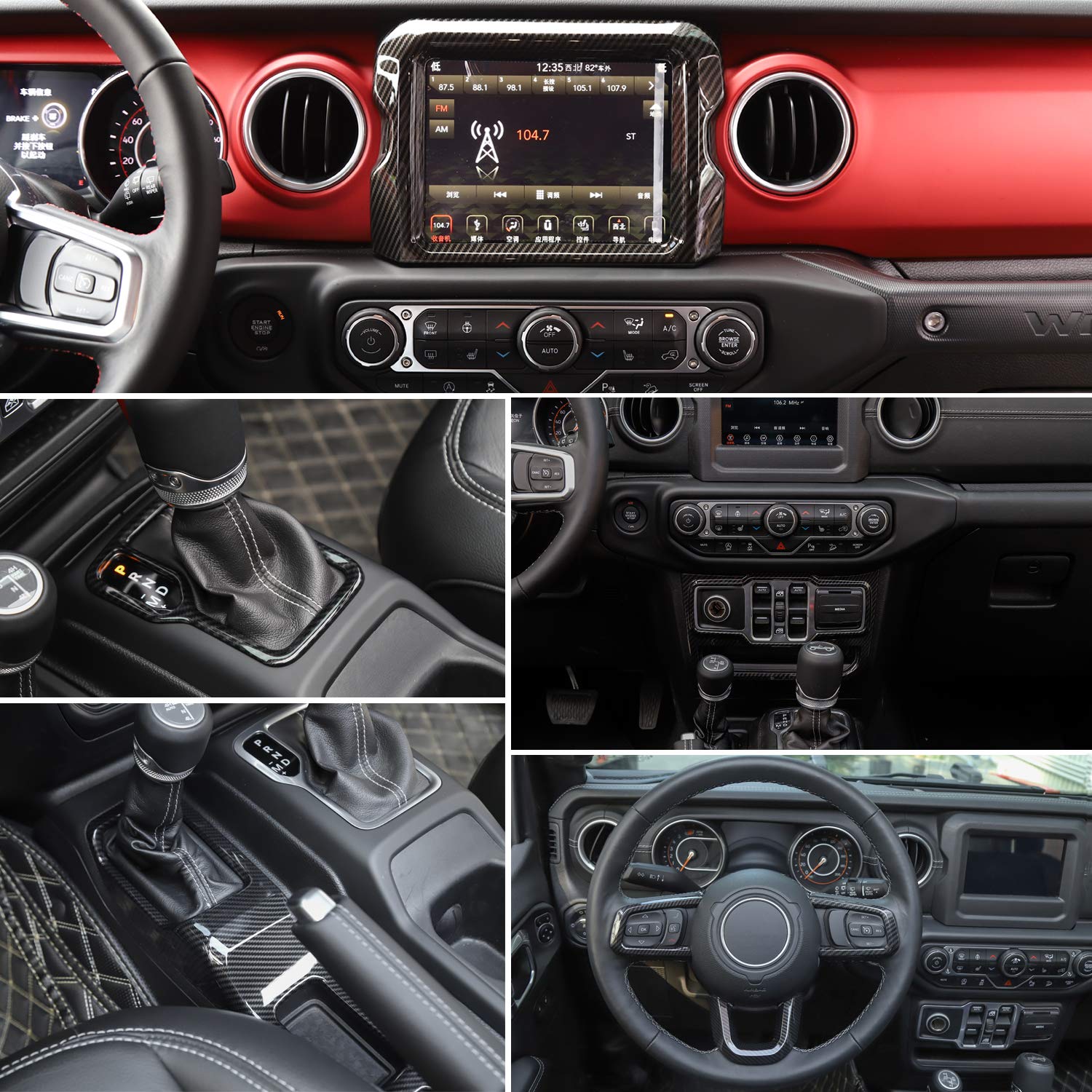 Carbon Fiber Interior Trim Kit for Jeep Wrangler JL/JLU & Gladiator JT (2018-2023) - 7-Piece Set with 8.4