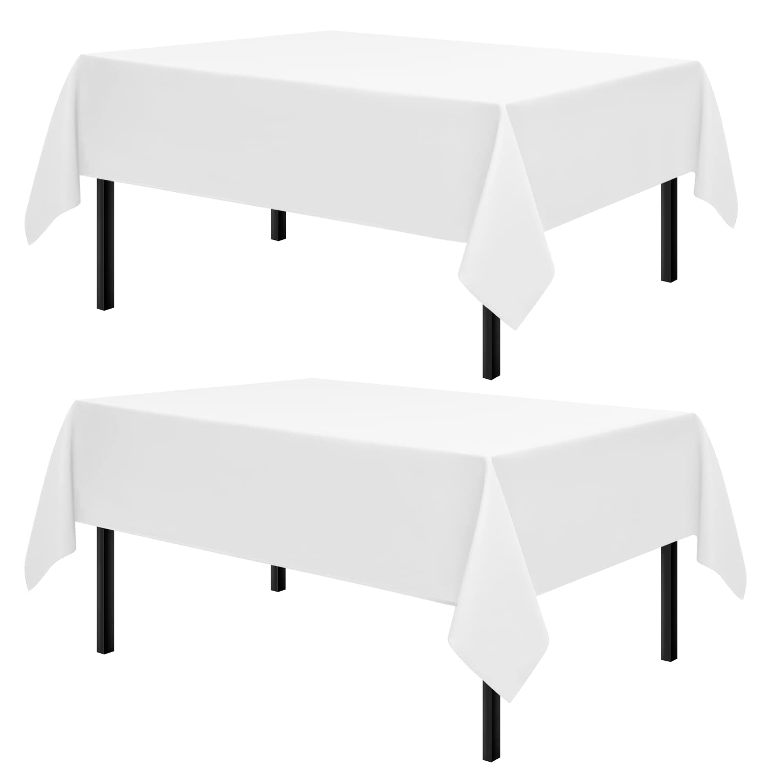 Romanstile Christmas Rectangle Tablecloth 2 Pack - 60 x 84 Inch Wrinkle & Stain Resistant Polyester Table Cover - White Holiday Dining Tablecloth for Christmas Parties, Family Gatherings & Festive Decorations