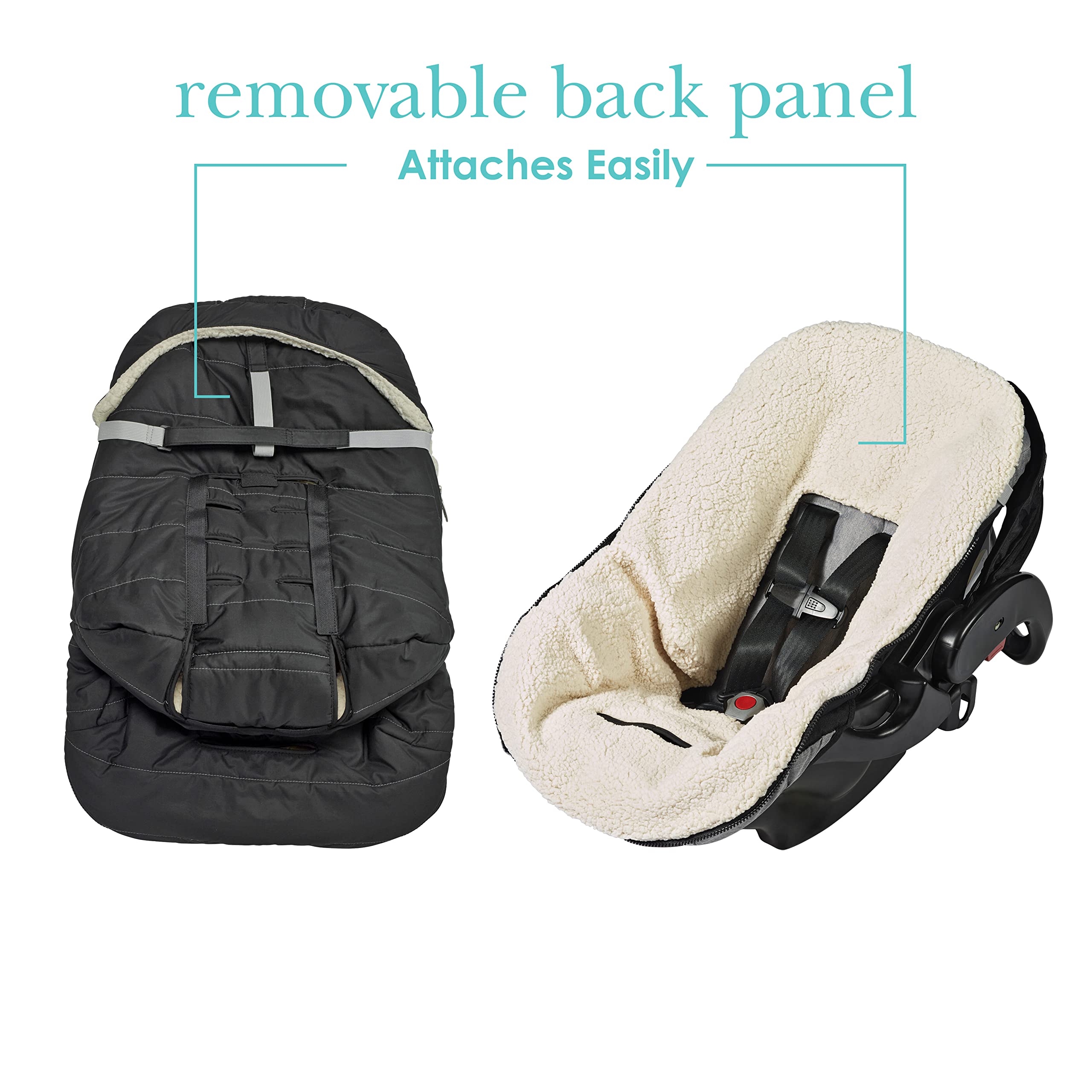 JJ Cole Bundle Me Winter Baby Car Seat Cover & Bunting Bag - Urban Black - Weatherproof Infant Carrier Cover for Cold Weather - Essential Winter Baby Gear for Strollers & Car Seats