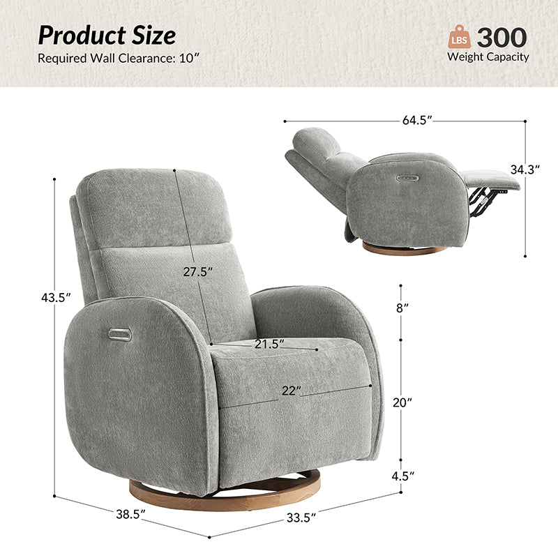 Electric Swivel Nursery Glider Chair - Comfortable Rocking Recliner for Breastfeeding, Baby Shower & Nursery Room (Gray) - Perfect for Nursing, Reading & Relaxing with Your Newborn