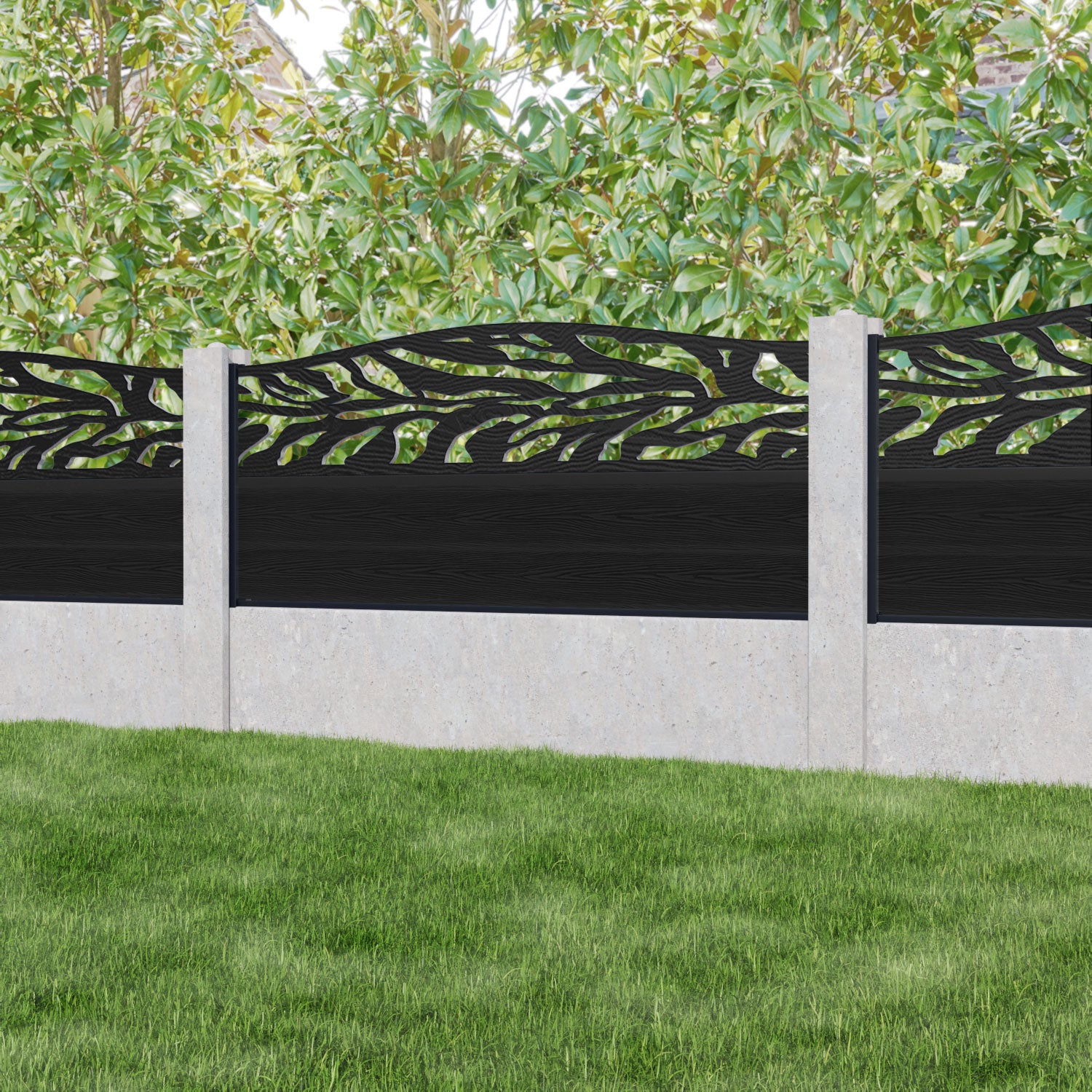Classic Malawi Curved Top Black Fence Panel for Existing Concrete Posts - Perfect for Garden, Yard, and Property Boundary Security