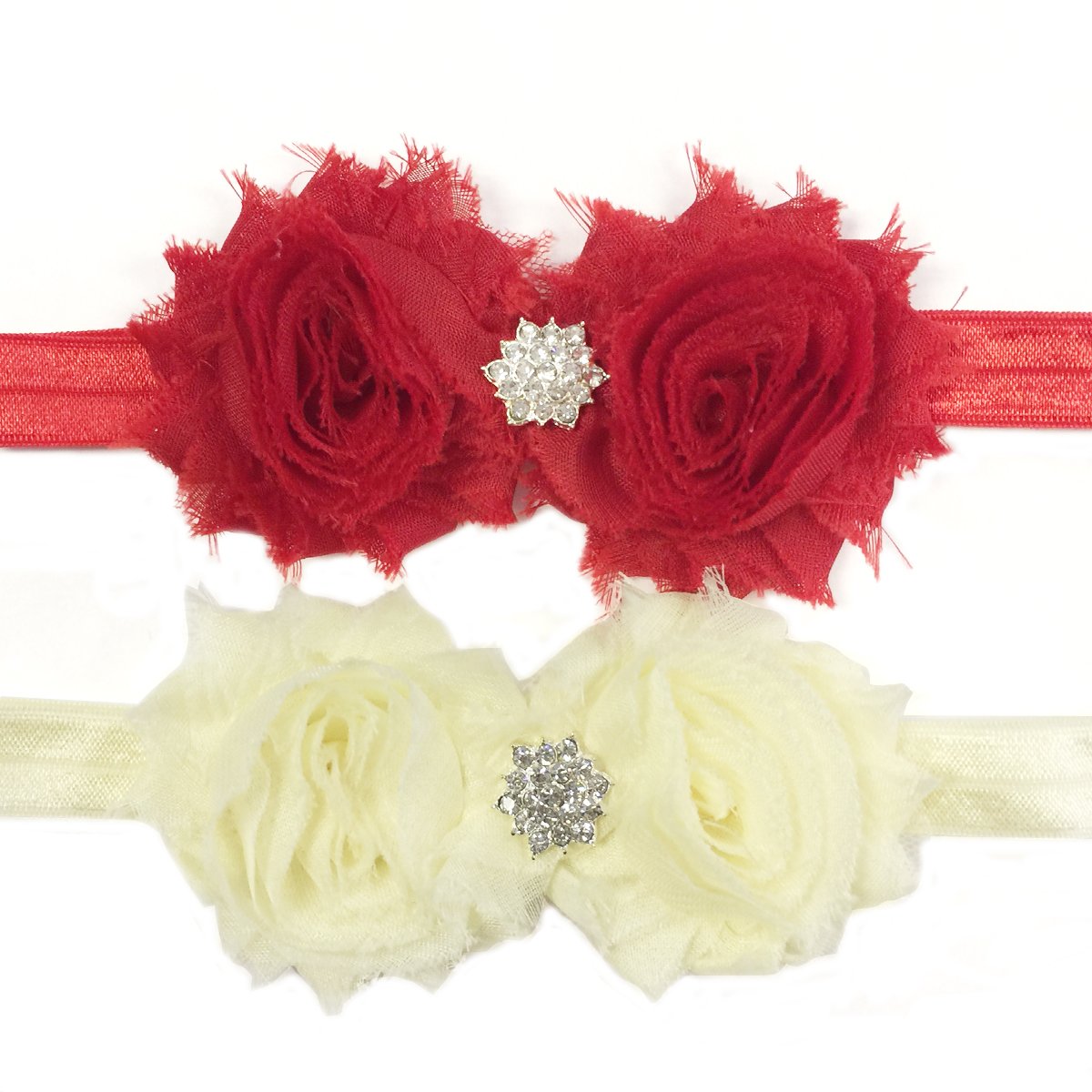 8-Piece Frayed Shabby Chic Double Rose Baby Headbands Set | Newborn Infant Hair Accessories for Girls | Perfect for Photography, Birthday Parties & Special Occasions