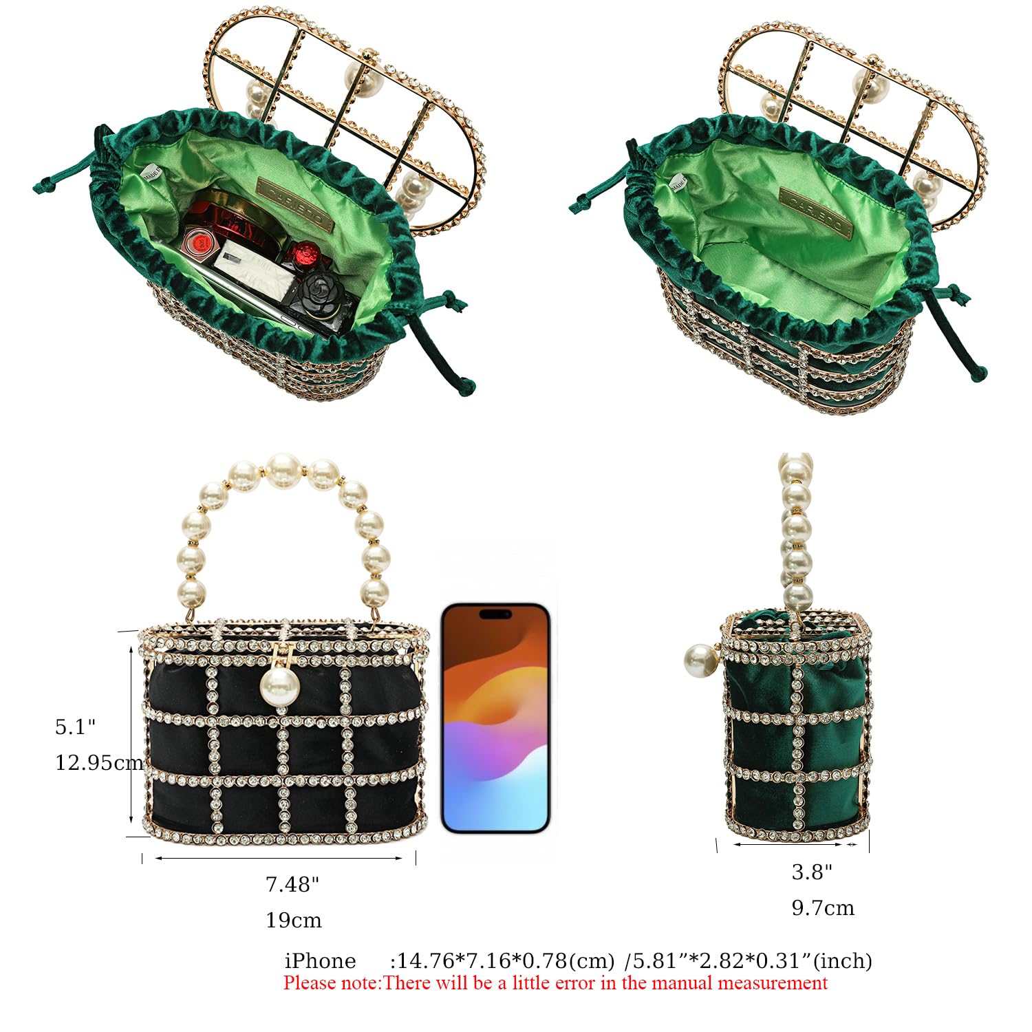 Elegant Women's Evening Clutch Purse with Pearl & Diamond Accents for Wedding, Prom, Birthday Party & Dinner - Perfect Formal Accessory for Special Occasions