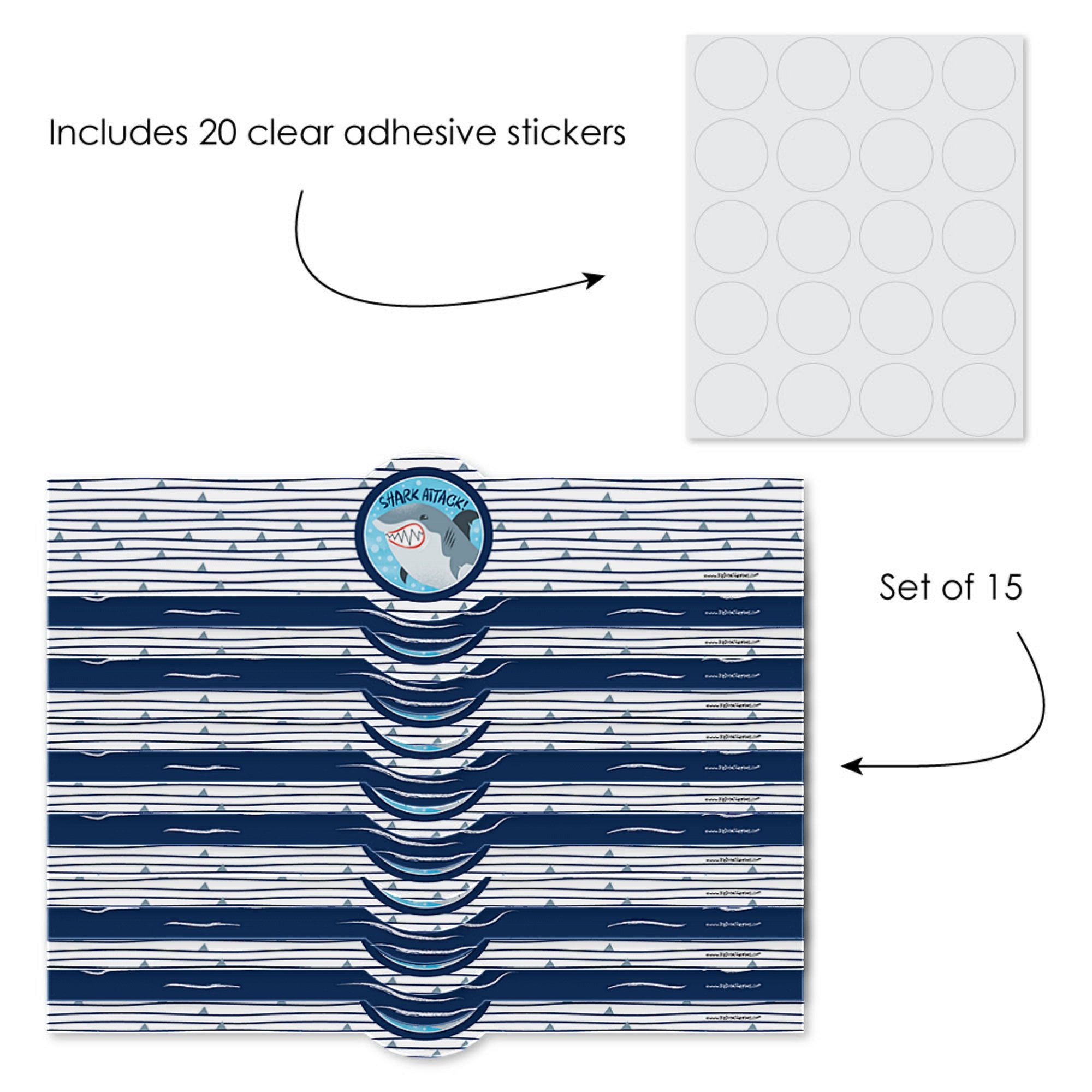 Big Dot of Happiness Shark Zone - DIY Shark Party Supplies for Birthday Decorations - 15-Piece Set for Shark-Themed Party Favors, Wrappers & Decor - Perfect for Kids' Birthday Parties & Ocean-Themed Events