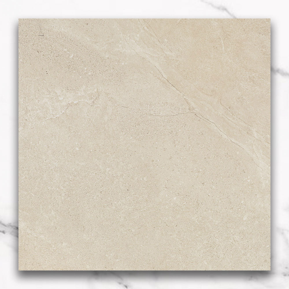 600x600mm Matte Porcelain Tile - Sand Color Marble Look Floor & Wall Tile for Living Room, Kitchen, Bathroom