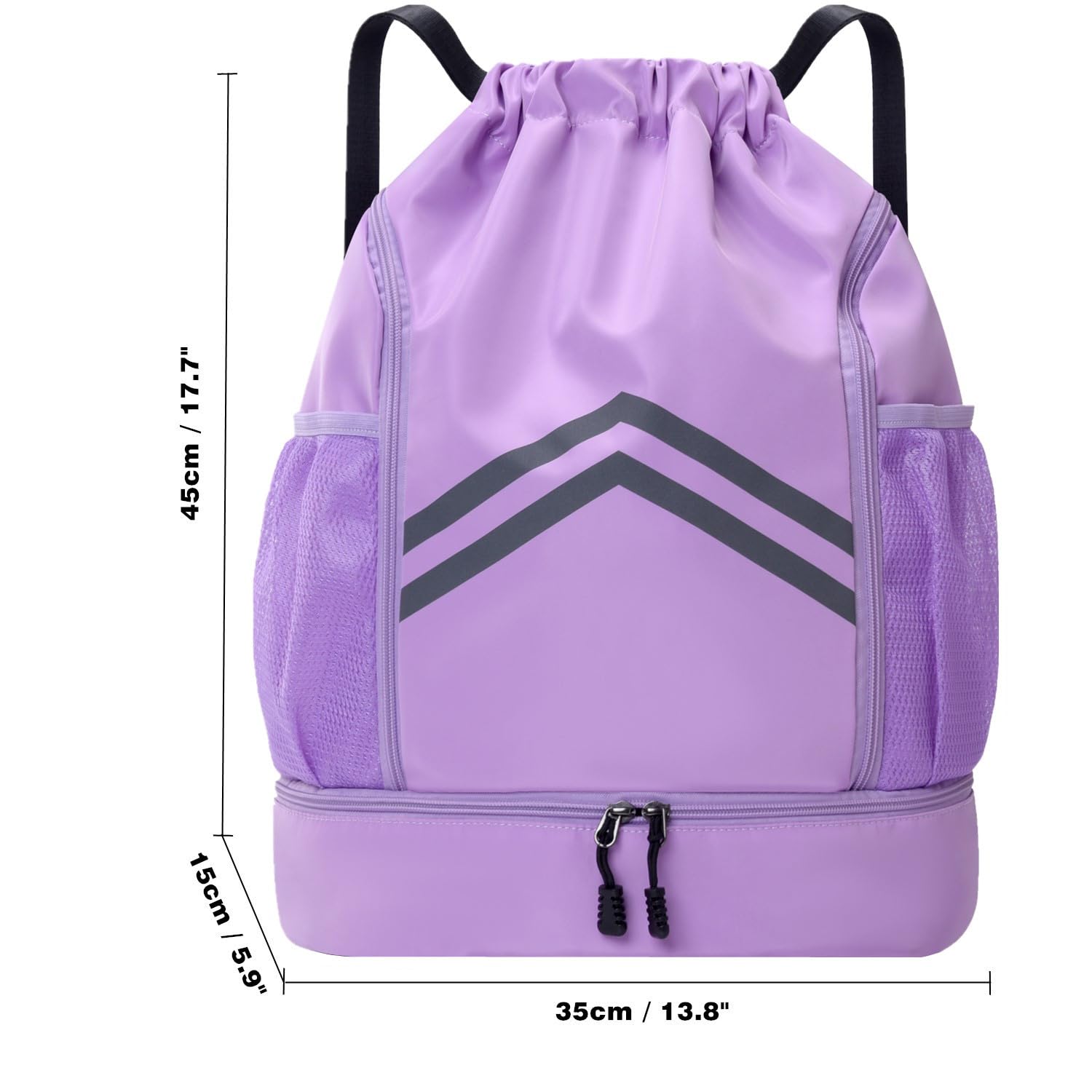 Waterproof Sports Drawstring Backpack with Shoe Compartment & Water Bottle Pockets - Lightweight Gym Bag for Men & Women - Perfect for Swimming, Beach, Travel & Workout - Purple