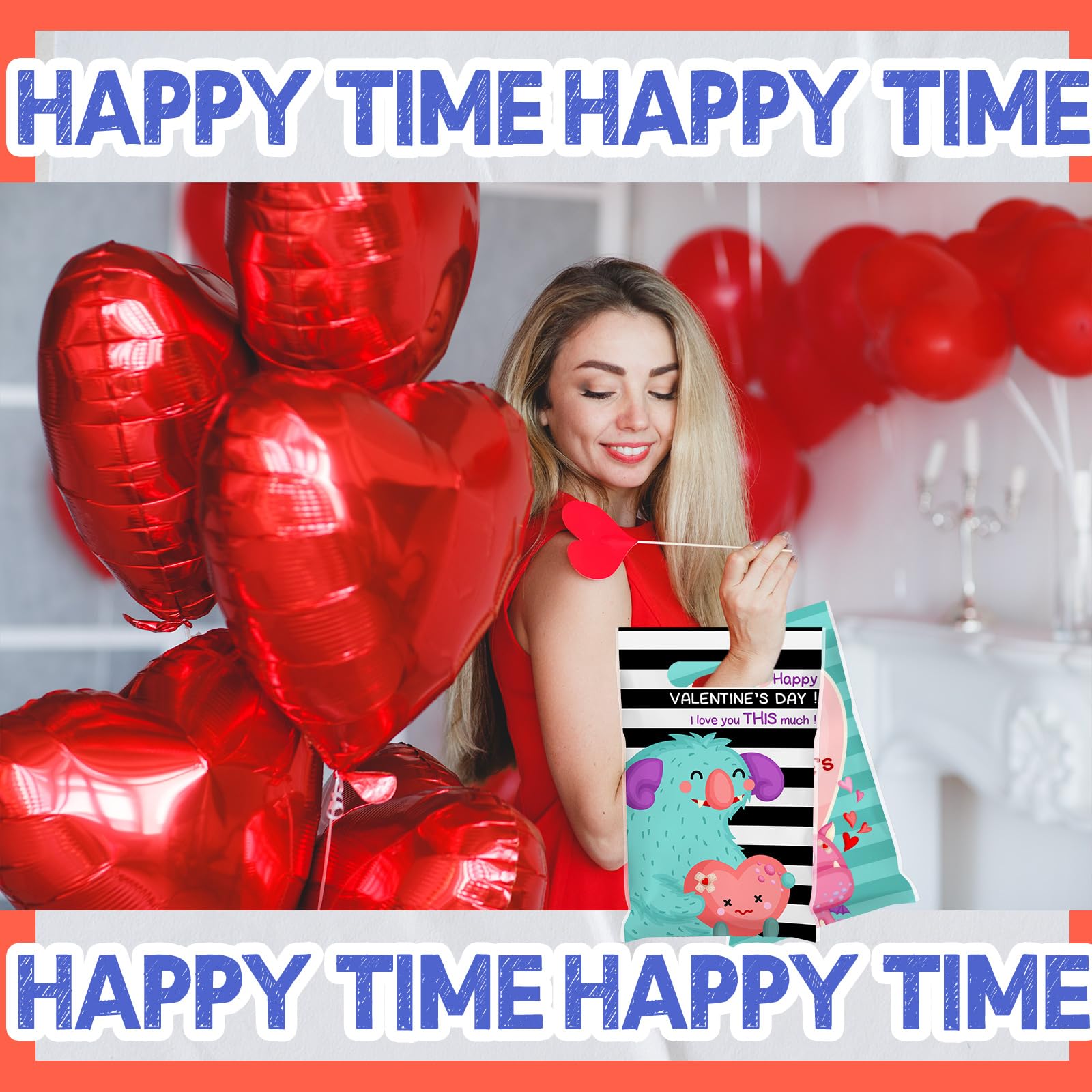 Frienda 100-Piece Plastic Valentine's Day Gift Bags Bulk - Monster Treat Bags with Handles for Candy, Party Favors & Holiday Decorations | Perfect for Valentine's Parties, Classroom Treats & Romantic Gift Giving