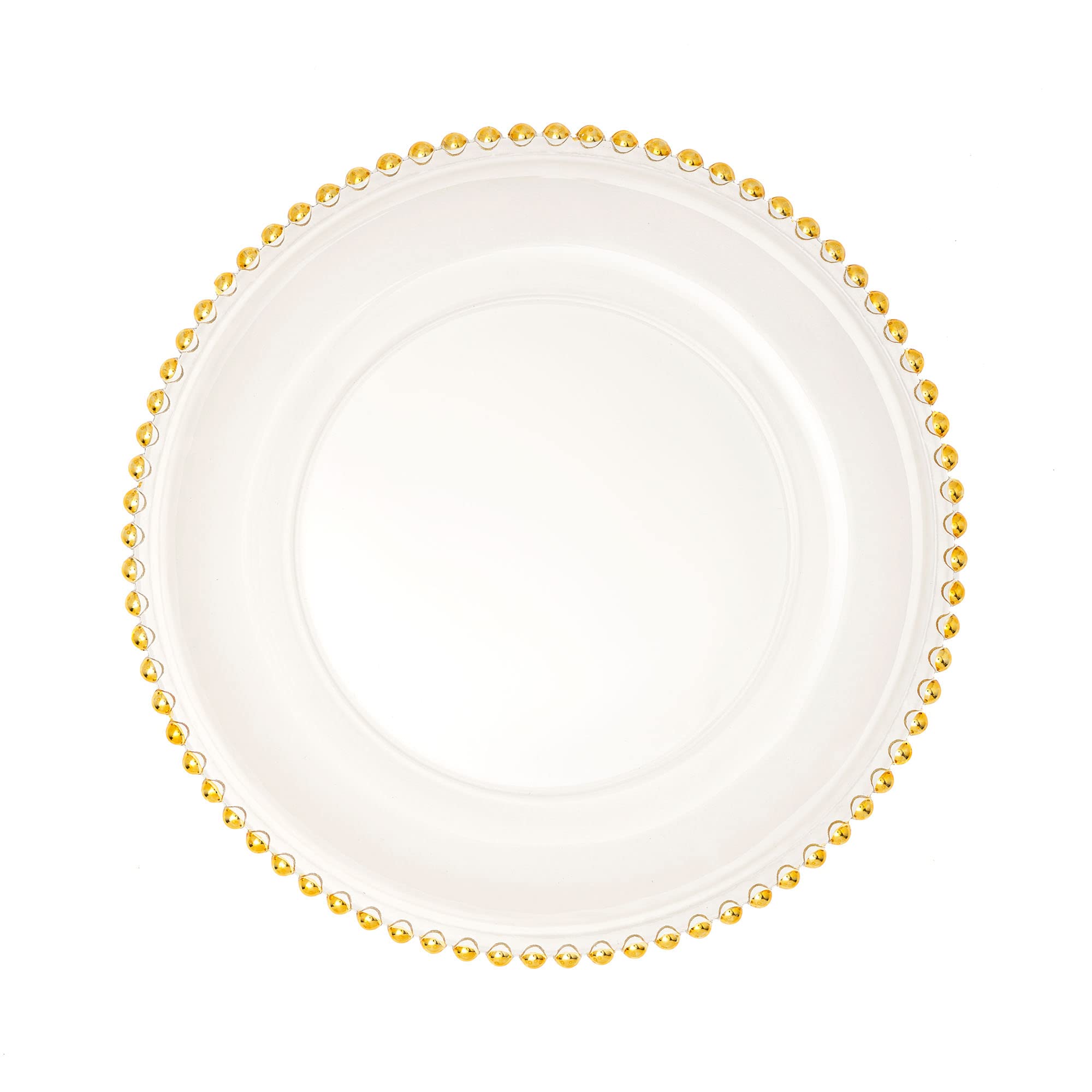 Elegant Gold Beaded Rim Clear Glass Charger Plate Set of 8 - 12.5 Inch Diameter Gloss Finish for Wedding, Party, Dinner, Quinceanera & Special Events - Perfect for Table Decor, Buffet Serving & Formal Dining