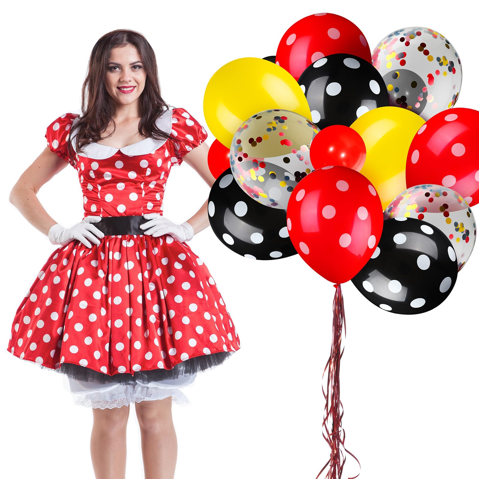 75-Piece Mouse Confetti Balloons - Red, Black & Yellow Polka Dot Latex Balloons for Halloween, Baby Shower, Wedding & Birthday Party Decorations - Perfect for Party Garlands, Ceiling Decor & Photo Backdrops