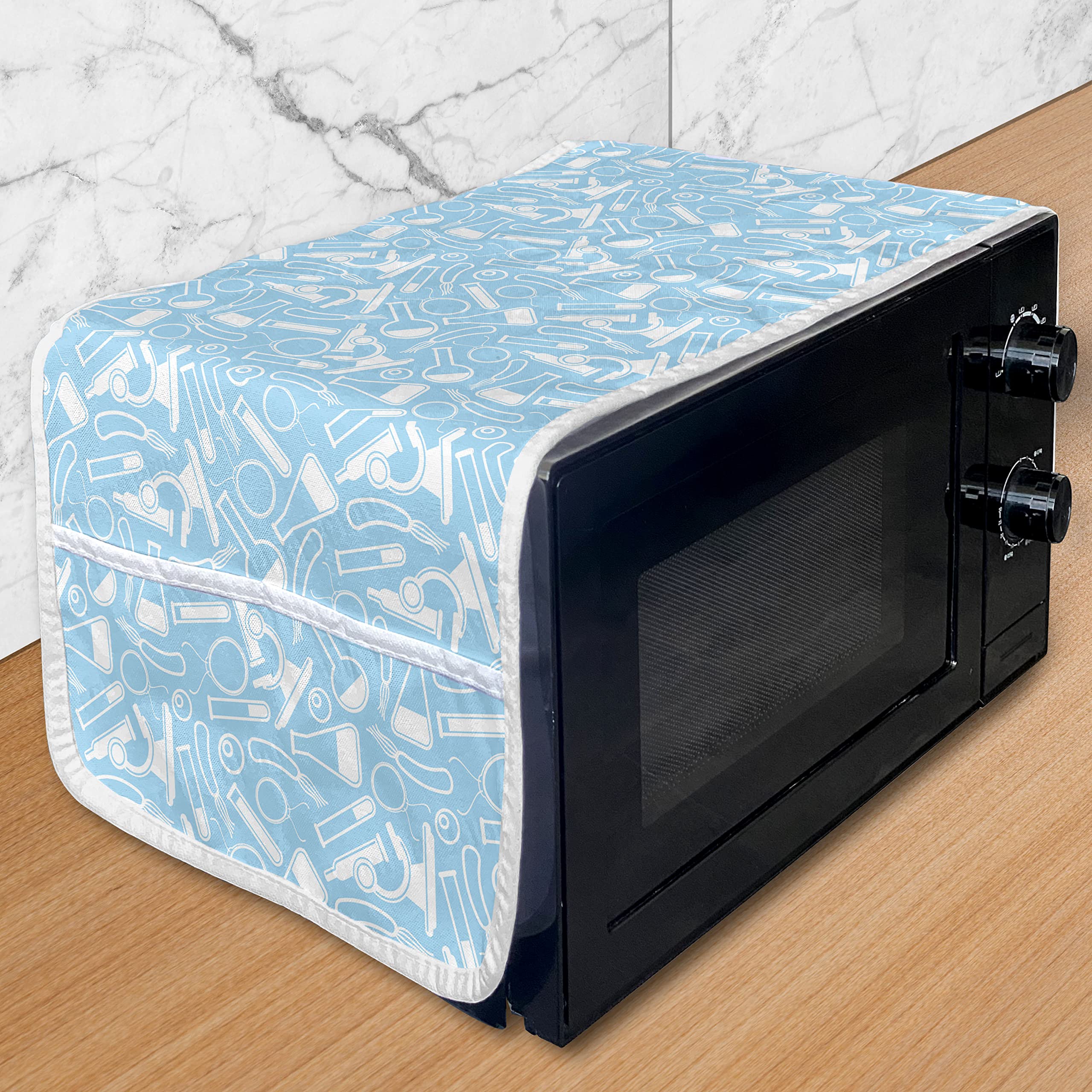 Ambesonne Lab-Themed Microwave Cover - Waterproof Kitchen Organizer with Pockets - 36