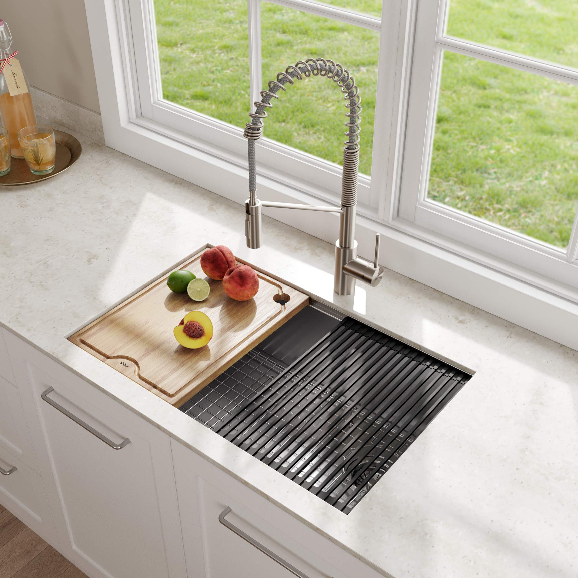 KRAUS Kore™ 27-inch Undermount 16 Gauge Stainless Steel Single Bowl Kitchen Sink with Accessories (5-Piece Set) & WasteGuard™ Garbage Disposal - Perfect for Modern Kitchens, Dishwashing, and Food Prep