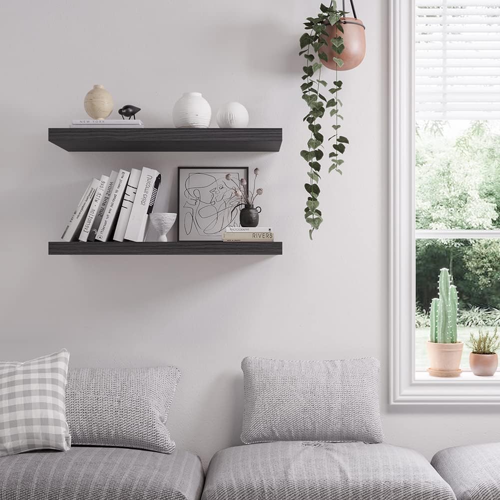 3-Pack Dark Wood Floating Shelves Set - 24