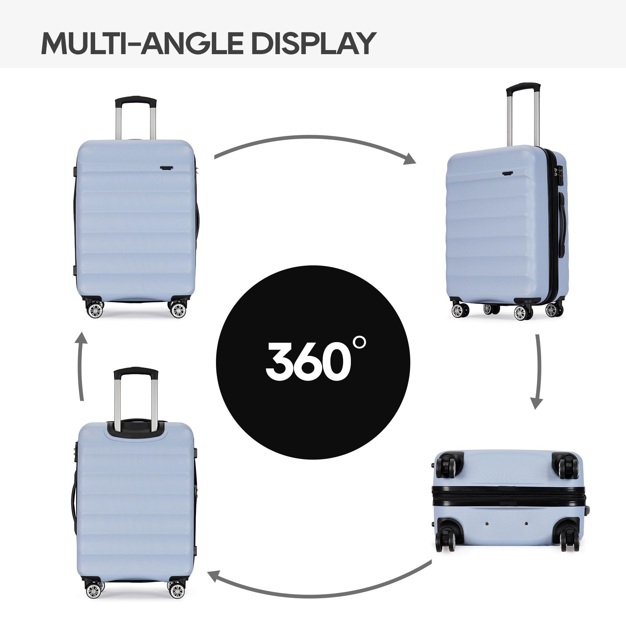 3-Piece Expandable ABS Hardshell Suitcase Set with Spinner Wheels & TSA Lock - 20/24/28 Inch Light Blue Luggage for Family Travel, Airplane Carry-On, Business Trips & Vacation Packing