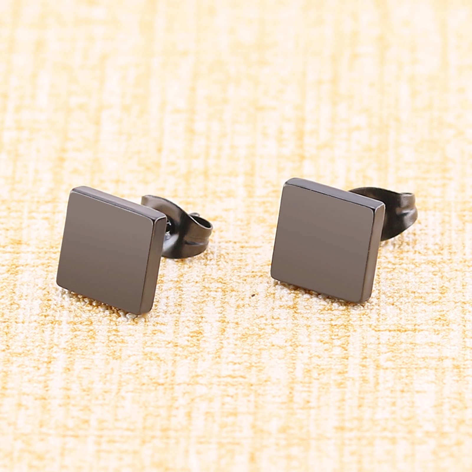 Premium Titanium Stud Earrings for Women & Men - Silver, Black, Gold (3 Pairs) - 6mm & 8mm Square Polished Earrings - Hypoallergenic, Lightweight & Durable - Perfect for Everyday Wear, Gifts & Special Occasions