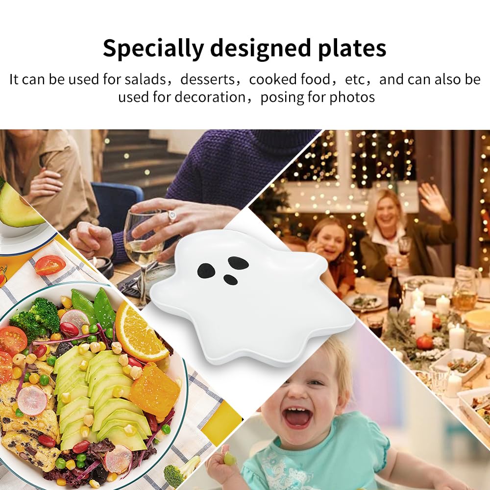 Halloween Ceramic Ghost Plate (10.6 x 9.1 Inches) - Reusable Spooky Dinnerware for Desserts, Salads, Snacks, Candy, Appetizers - Perfect for Halloween Parties, Themed Dinners & Seasonal Decor