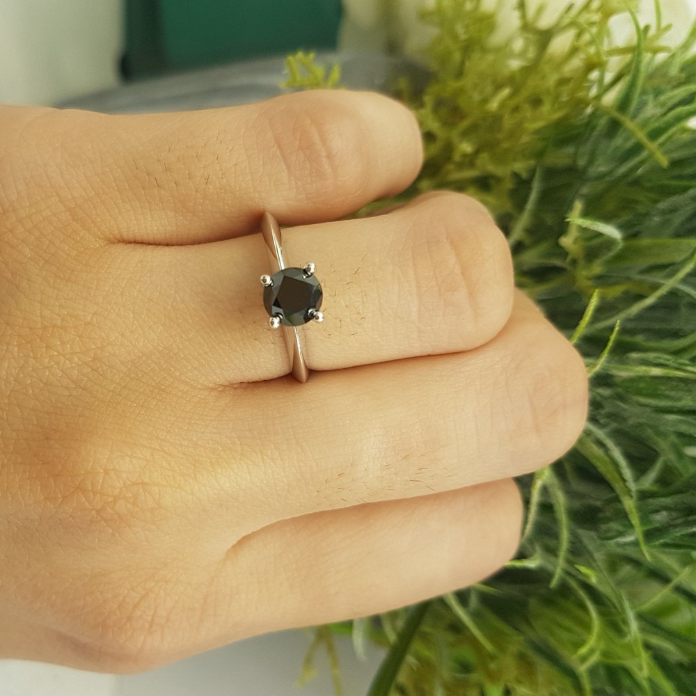 Dazzlingrock 10K Solid White Gold Round Black Diamond Solitaire Engagement Ring for Women – Perfect for Bridal, Wedding, and Anniversary Gifts