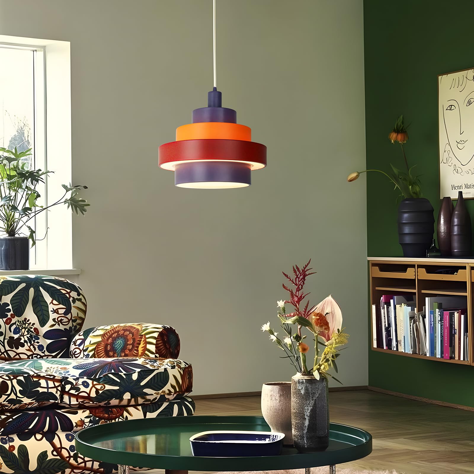Modern Pyramid Pendant Lights with 5-Ring LED Technology - Adjustable Height Metal & Acrylic Shade Hanging Fixtures for Kitchen Island, Bedroom, Kids Room, Living Room & Dining Area | Energy-Efficient Home & Office Lighting Solution