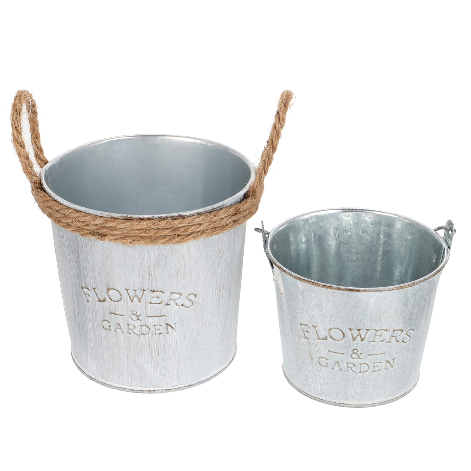 HEMOTON 2-Pack Galvanized Metal Flower Bucket - Rustic Farmhouse Milk Can Vase with Handle for Home Decor, Garden Flowers, and Wedding Centerpieces | Perfect for Indoor/Outdoor Planters and Vintage Style Decorations