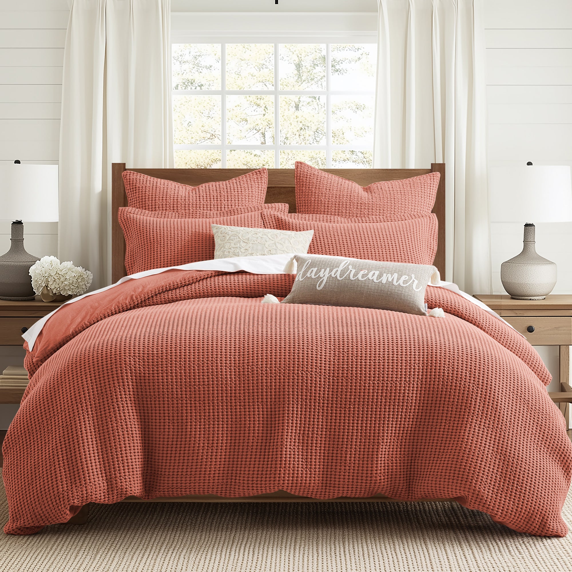 Mills Waffle Duvet Cover Set - Soft Textured Bedding for Cozy Comfort - Perfect for Master Bedroom, Guest Room & Dorm Decor