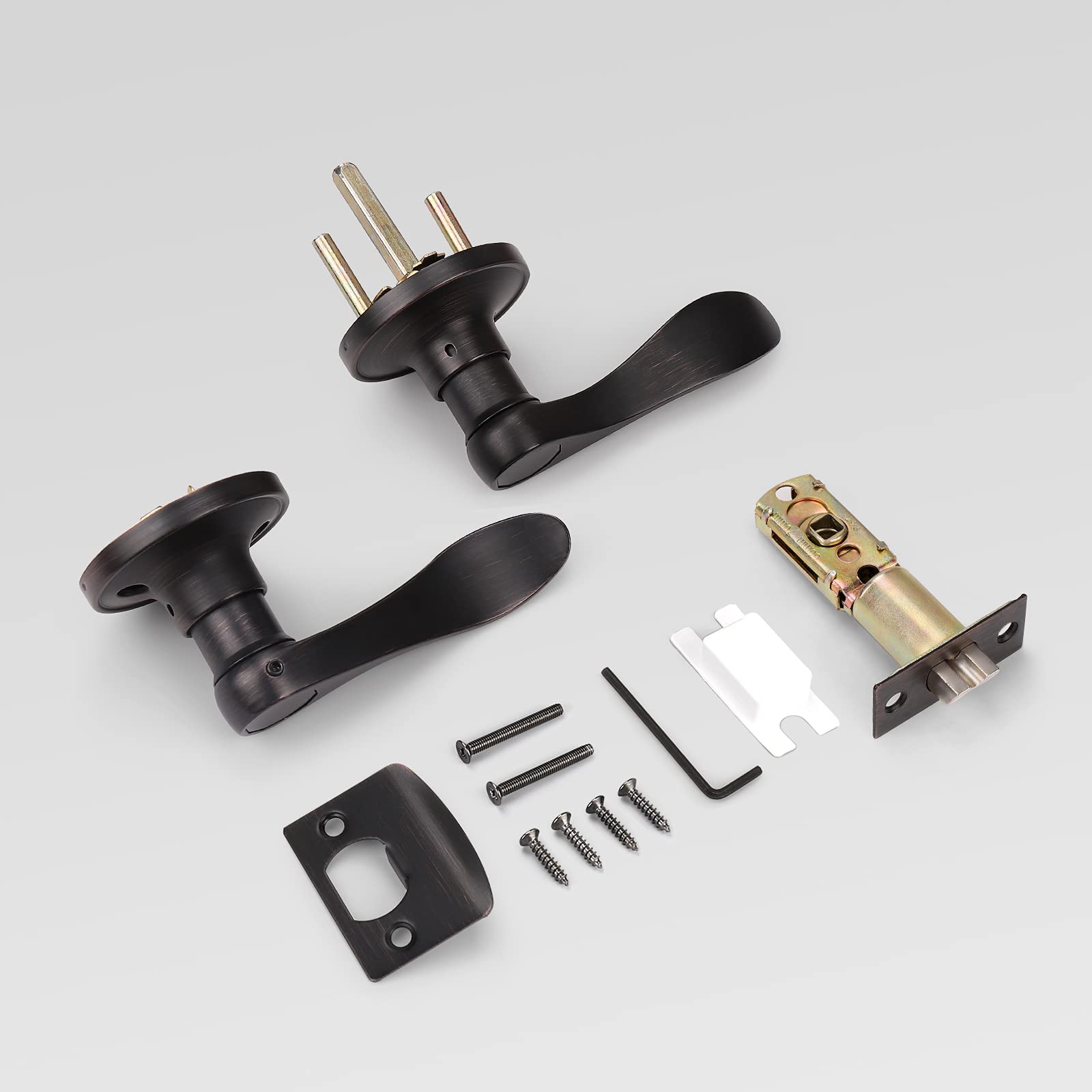 KNOBWELL 3-Pack Non-Locking Door Lever Set - Oil Rubbed Bronze for Hallway & Closet - Reversible Left/Right