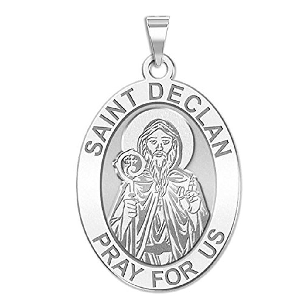 Sterling Silver & 10K/14K Gold Saint Declan Oval Religious Medal - Christian Protection Jewelry for Men & Women - Perfect for Baptism, Confirmation & Daily Faith Wear