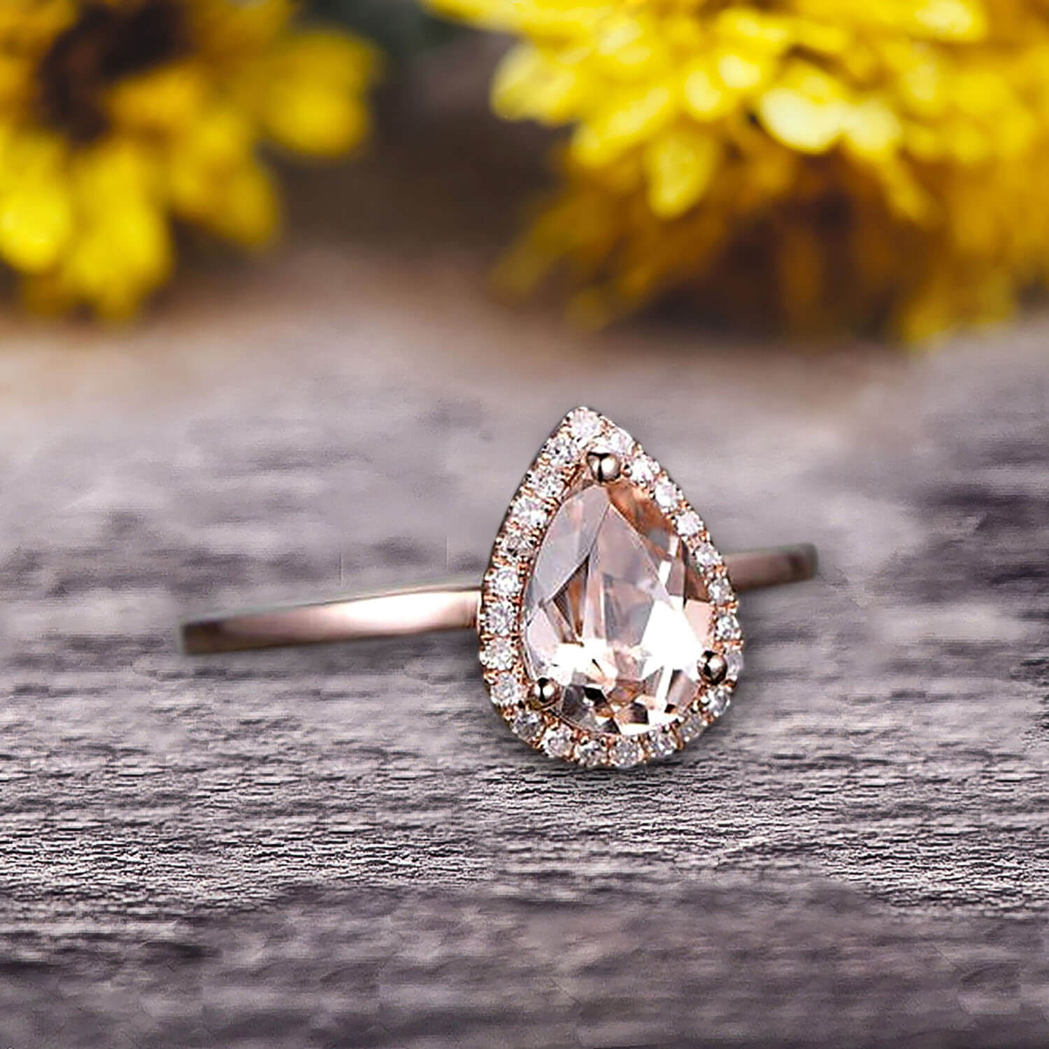1.25 Carat Pear Shape Pink Morganite Engagement Ring - Handmade 10k Rose Gold Halo Promise Ring for Women - Anniversary, Proposal, Wedding Gift - Perfect for Valentine's Day & Special Occasions