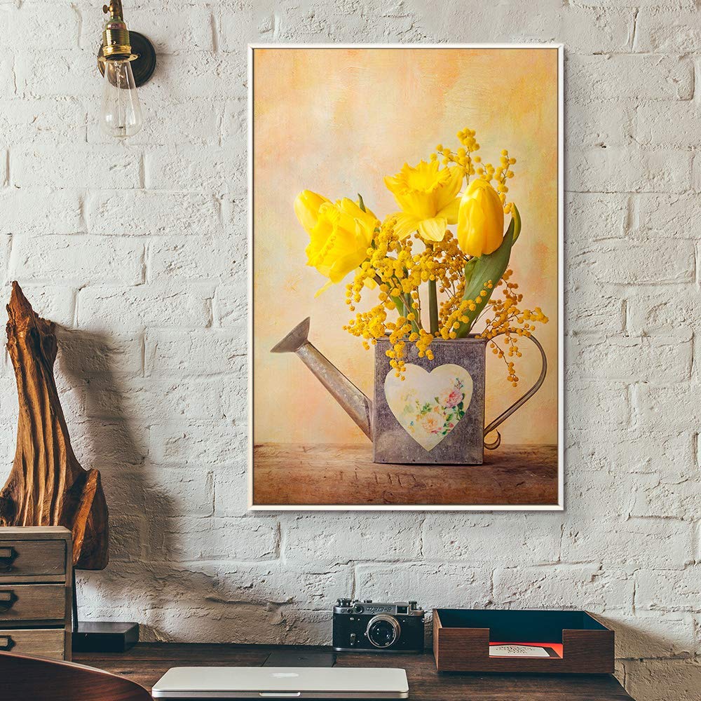 Floating Framed Canvas Wall Art - 16x24 Inches Retro Flower Print for Living Room & Bedroom Decor | Ready to Hang Home Decoration | Perfect for Modern & Vintage Interior Design Styles