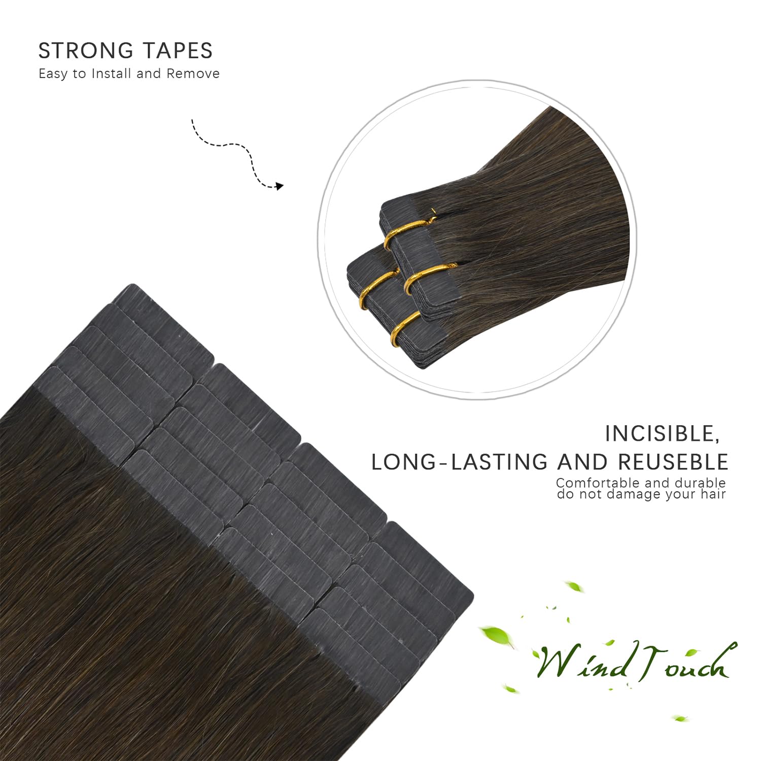 WindTouch 18 Inch Tape in Hair Extensions - 100% Real Human Hair, #4 Brown Chocolate, 20pcs (40g) - Seamless Blending for Everyday Wear & Special Occasions