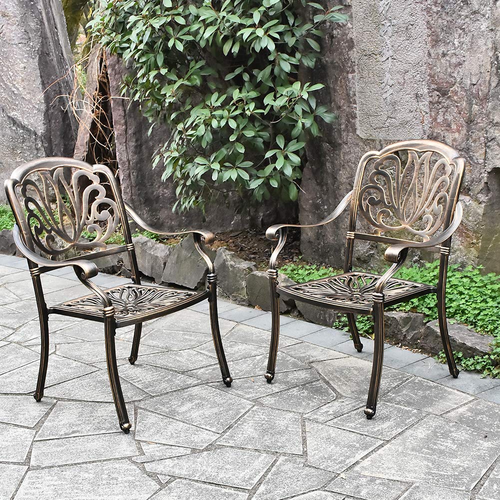 2-Piece Patio Bistro Dining Chair Set - Heavy Duty Cast Aluminum Outdoor Chairs with Antique Bronze Finish - Perfect for Garden, Balcony, and Backyard Dining