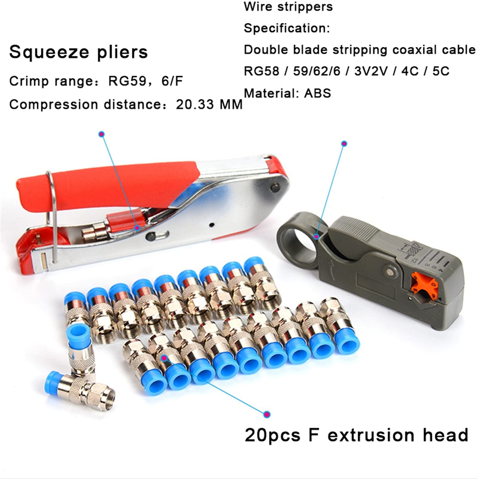 **YEZIQ RG6/RG59 Coaxial Cable Crimping Tool - Wire Stripper & Compression F Connector Pliers Kit (Blue) | Perfect for Cable TV, Satellite, and Internet Installations**