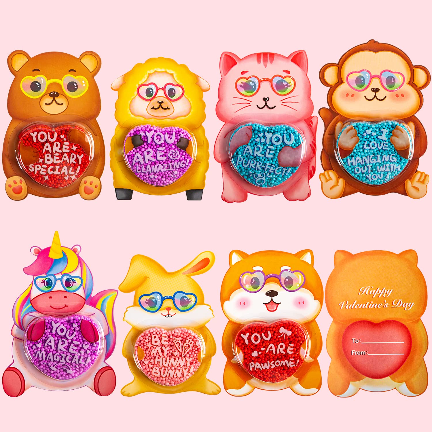 28 Pack Valentine's Day Gift Cards with Colorful Foam Squishy Slime - Perfect for School Classroom Valentine Exchange & Party Favors | Fun DIY Greeting Cards for Kids