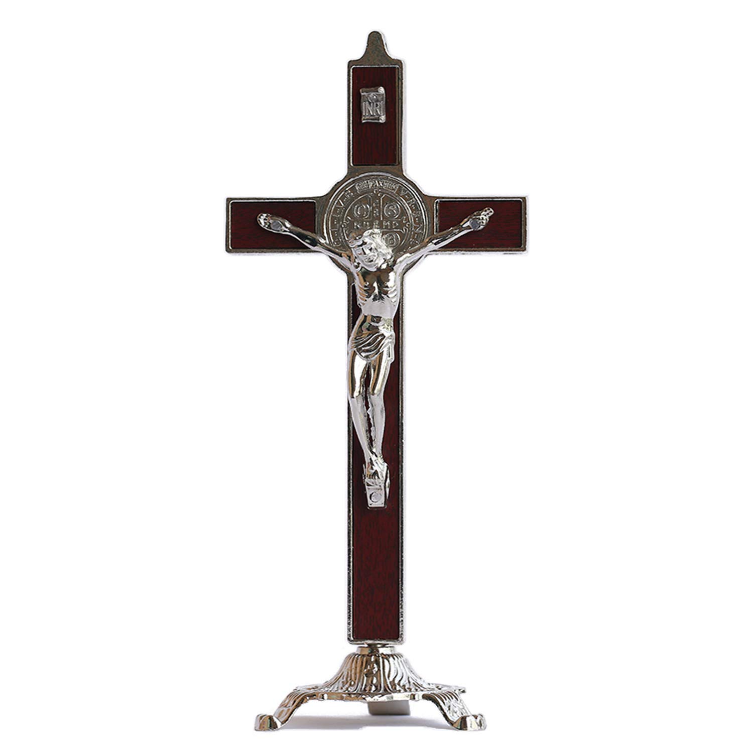 8 Inch Metal & Wood Crucifix Table Cross - Catholic Prayer Cross with Stand for Home Altar, Church, and Meditation Decor | Perfect for Daily Devotion, Gift, and Spiritual Decorations