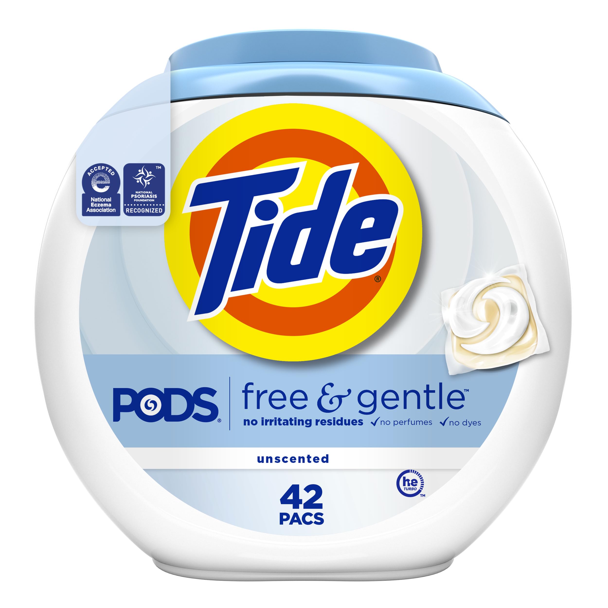 Tide PODS Free & Gentle Laundry Detergent Soap Pacs, 42 Count - Hypoallergenic, Dye-Free for Sensitive Skin - Perfect for Baby Clothes, Workout Gear & Everyday Laundry