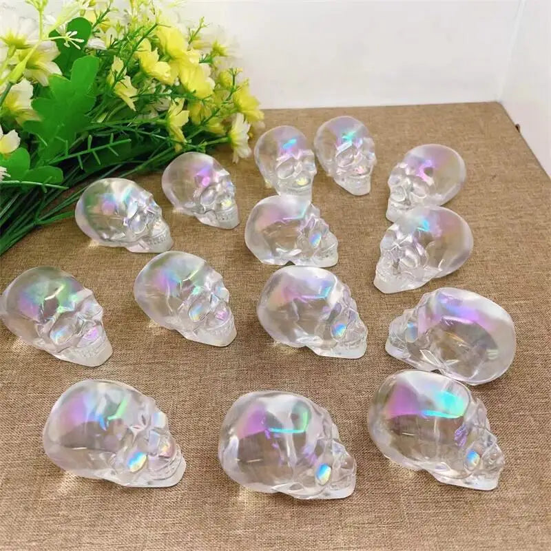Natural Aura Quartz Skull Head - Polished Healing Crystal Feng Shui Statue for Home Decor, Meditation & Spiritual Gifts - Perfect for Yoga, Reiki & Positive Energy Spaces (1 Piece)